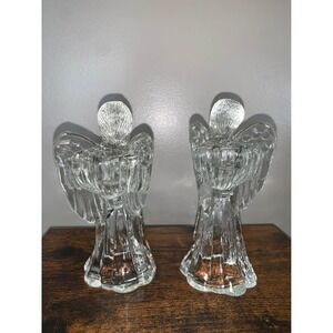 Vintage Clear Glass Angel Candlestick Holders